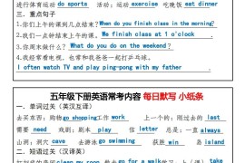 《英语常考内容每日默写小纸条》五下英语人教PEP