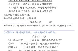 二下语文期中课内阅读理解真题汇编10篇（空白+答案12页）