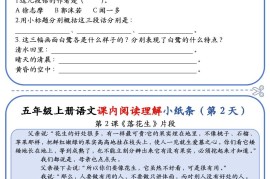 五上语文课内阅读理解小纸条（含答案14页）